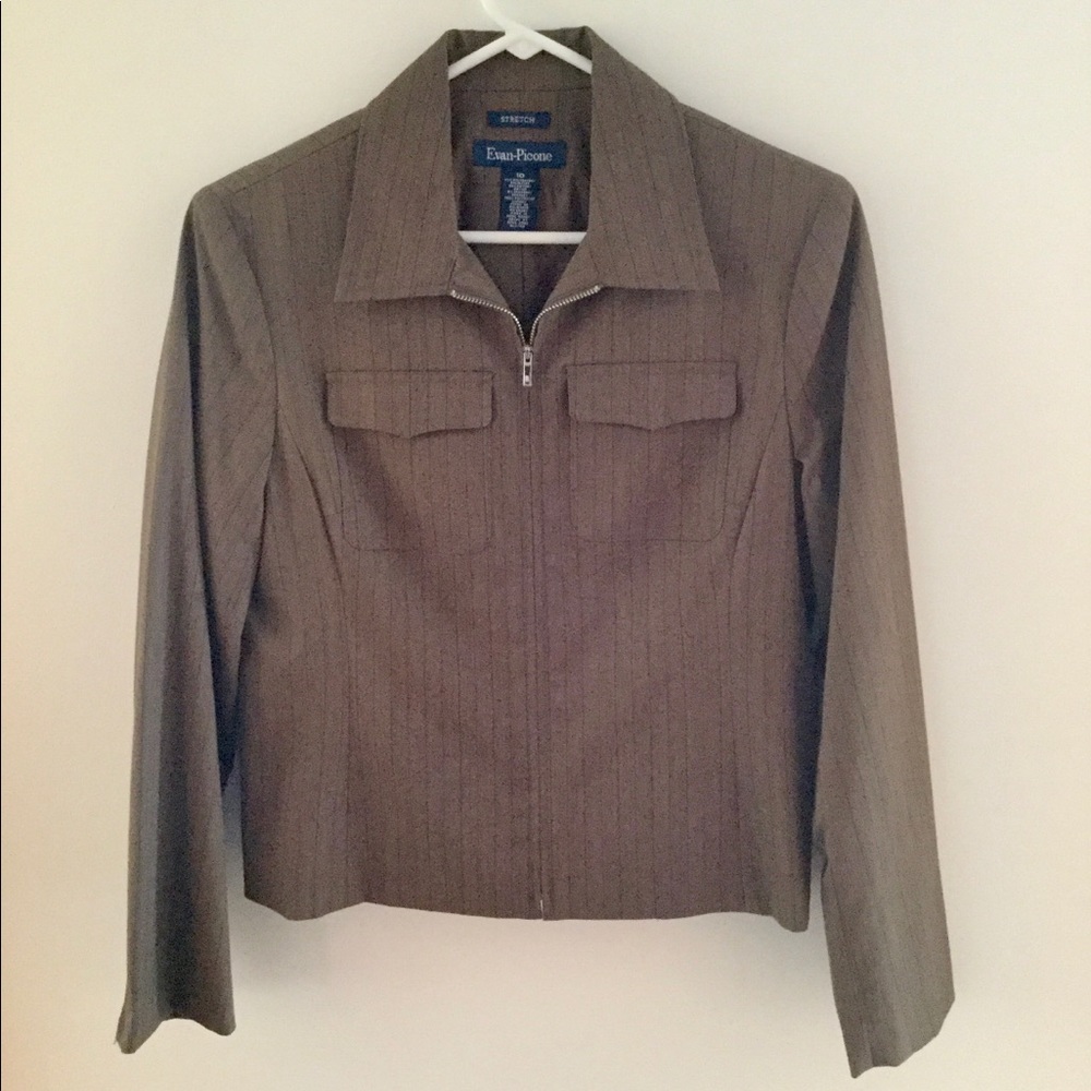 Evan Picone lined zip front brown utility jacket